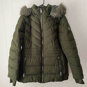 Michael Kors Army Green Puffer Jacket w/ removable hood Women’s Size XL